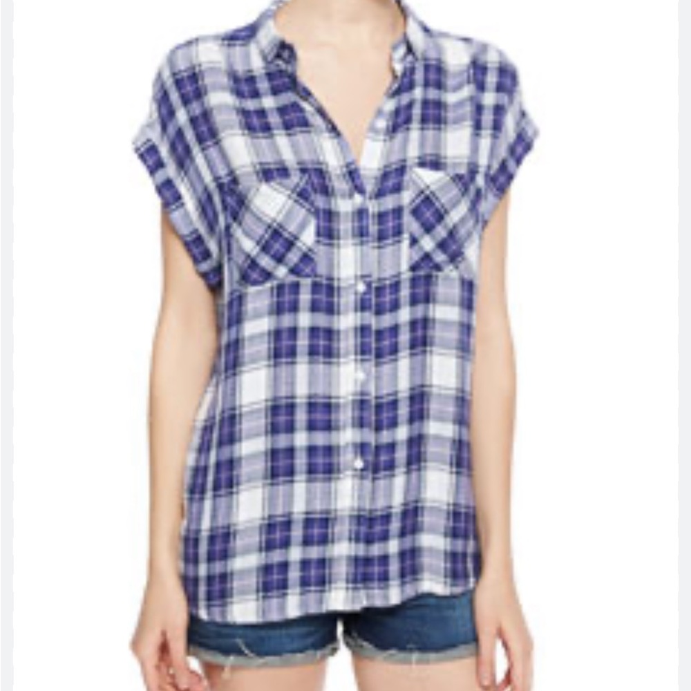 Rails Britt Short-Sleeve Plaid Shirt, Lavender/Peach XS
